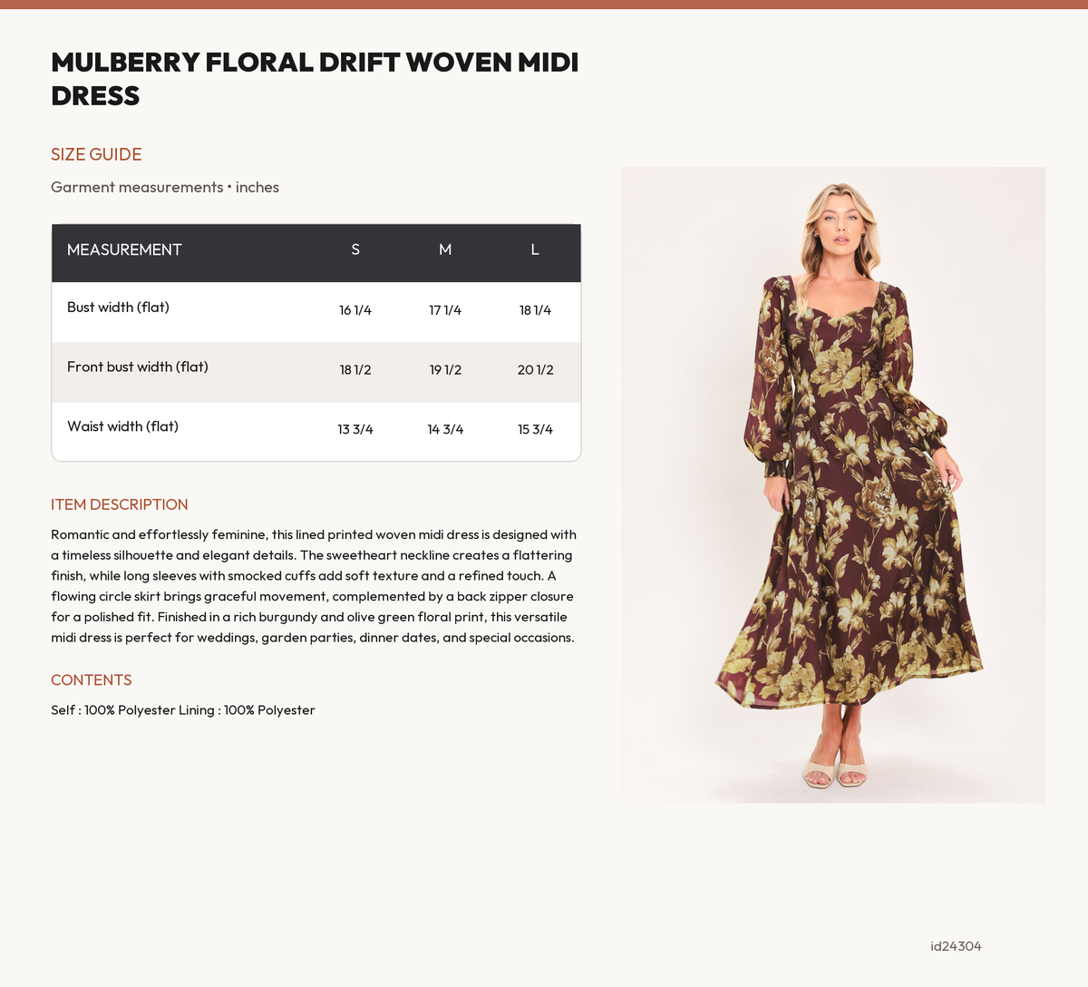 MULBERRY FLORAL DRIFT WOVEN MIDI DRESS size chart