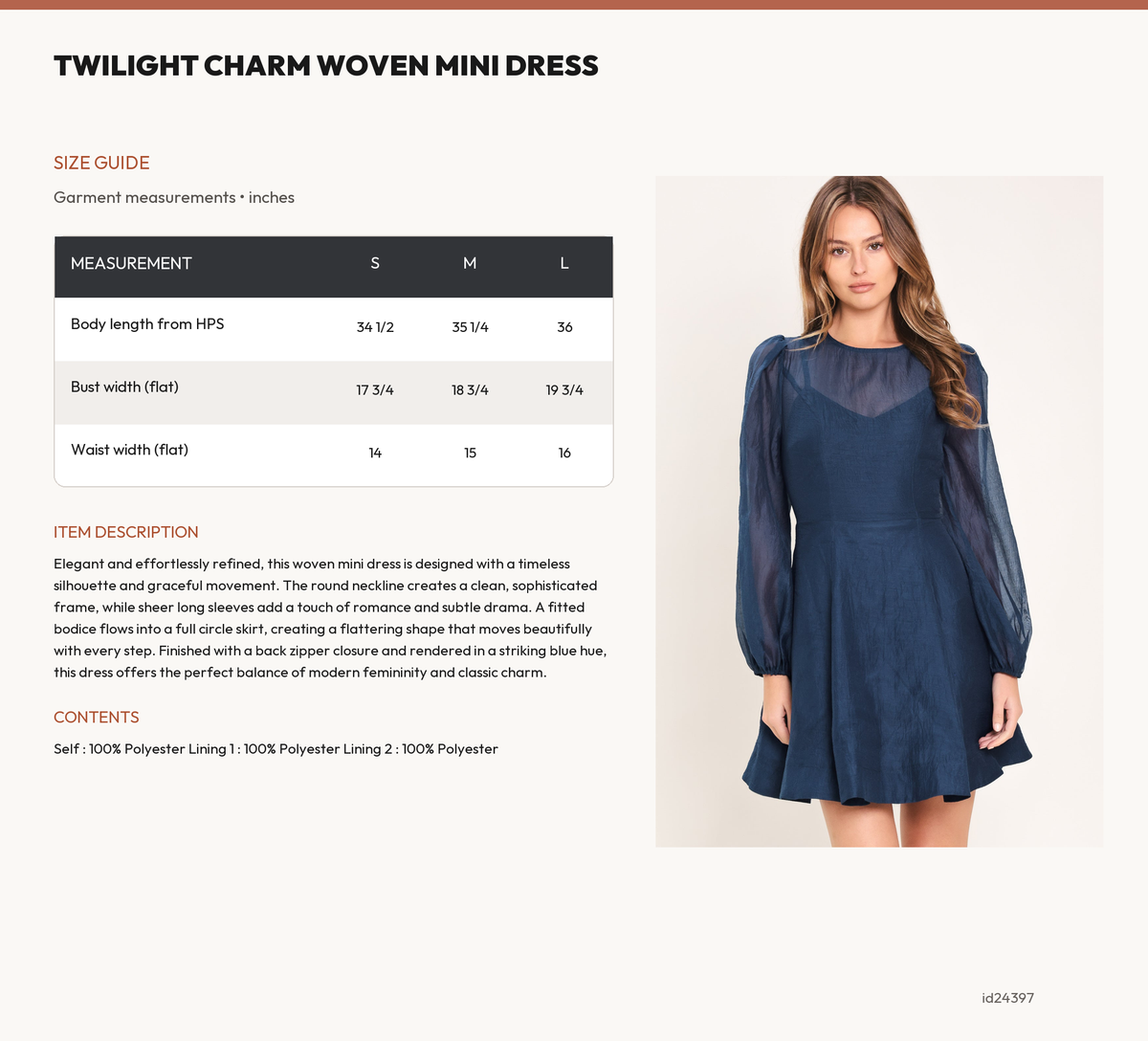 TWILIGHT CHARM WOVEN MINI DRESS size chart