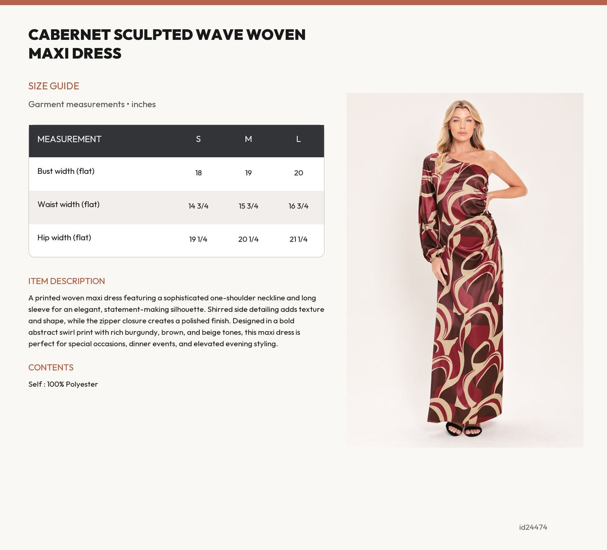 CABERNET SCULPTED WAVE WOVEN MAXI DRESS size chart