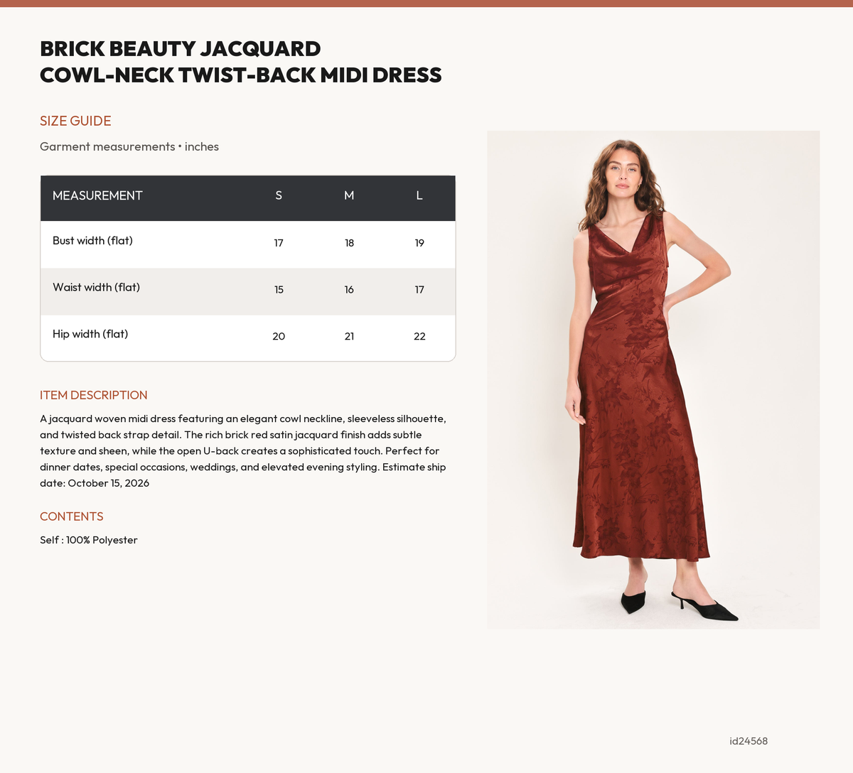 BRICK BEAUTY JACQUARD COWL-NECK TWIST-BACK MIDI DRESS size chart