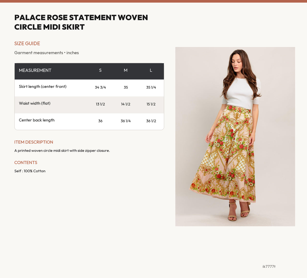 PALACE ROSE STATEMENT WOVEN CIRCLE MIDI SKIRT size chart