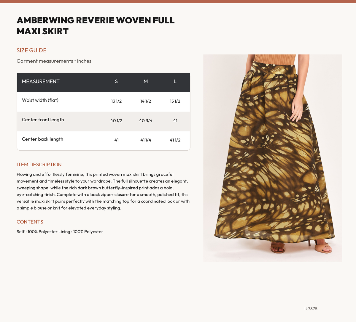 AMBERWING REVERIE WOVEN FULL MAXI SKIRT size chart