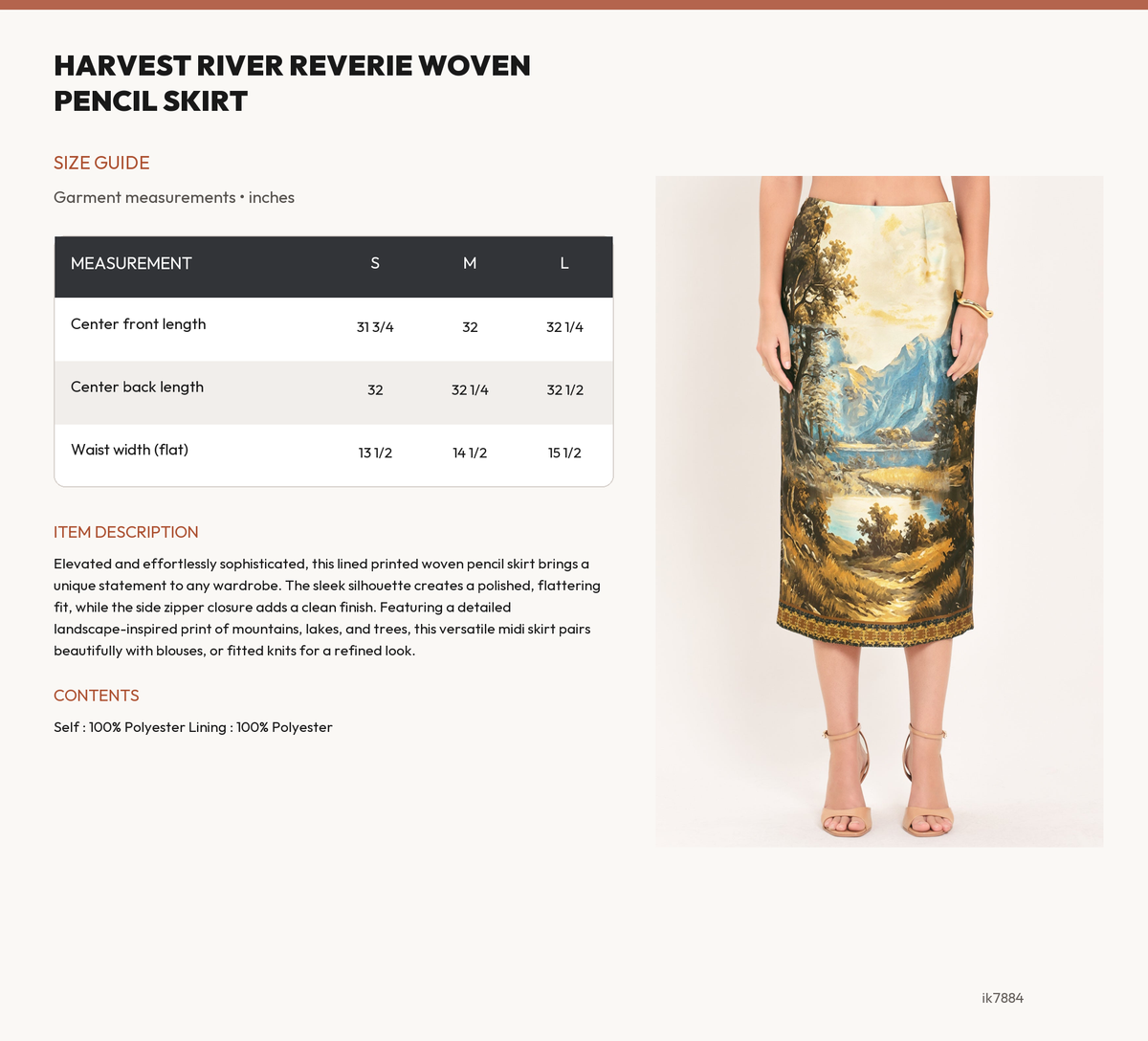 HARVEST RIVER REVERIE WOVEN PENCIL SKIRT size chart