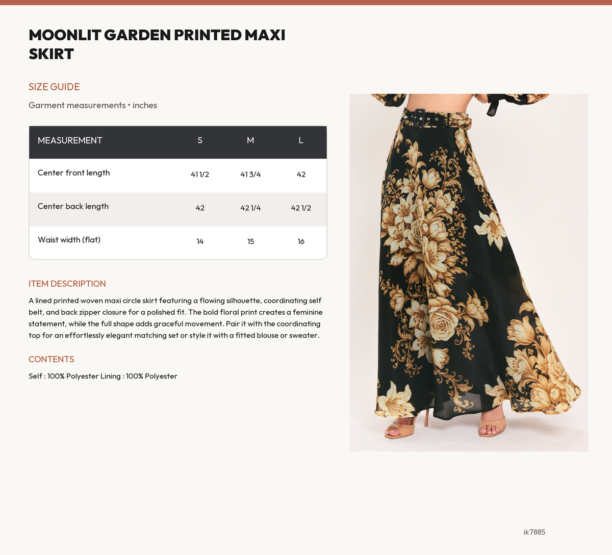 MOONLIT GARDEN PRINTED MAXI SKIRT size chart