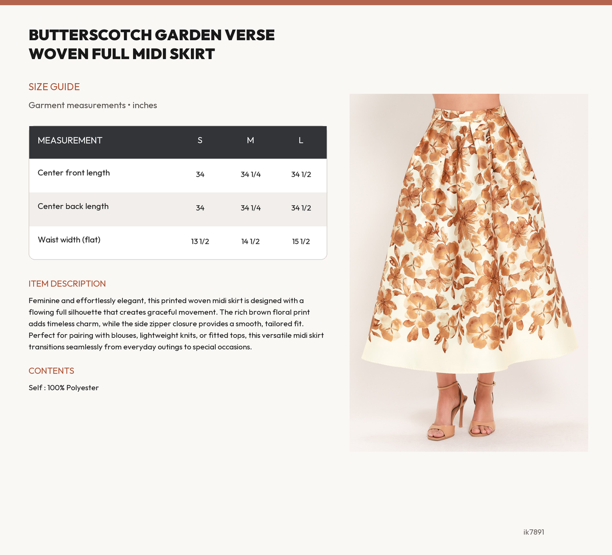 BUTTERSCOTCH GARDEN VERSE WOVEN FULL MIDI SKIRT size chart