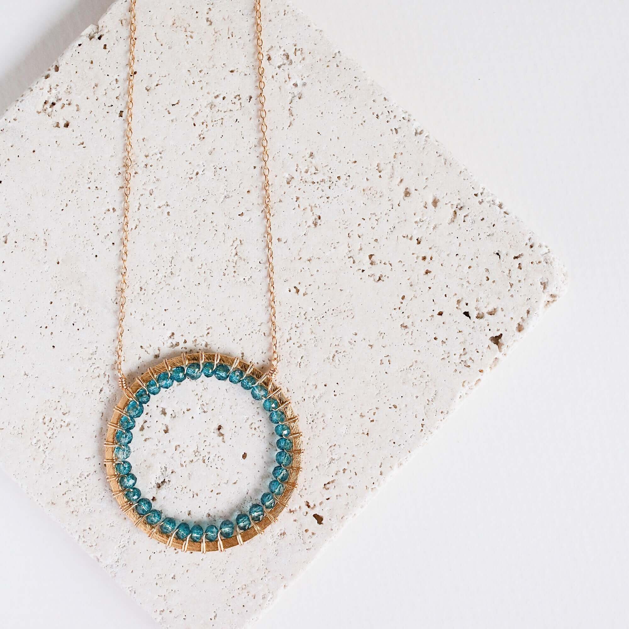 London Blue Quartz Halo Necklace