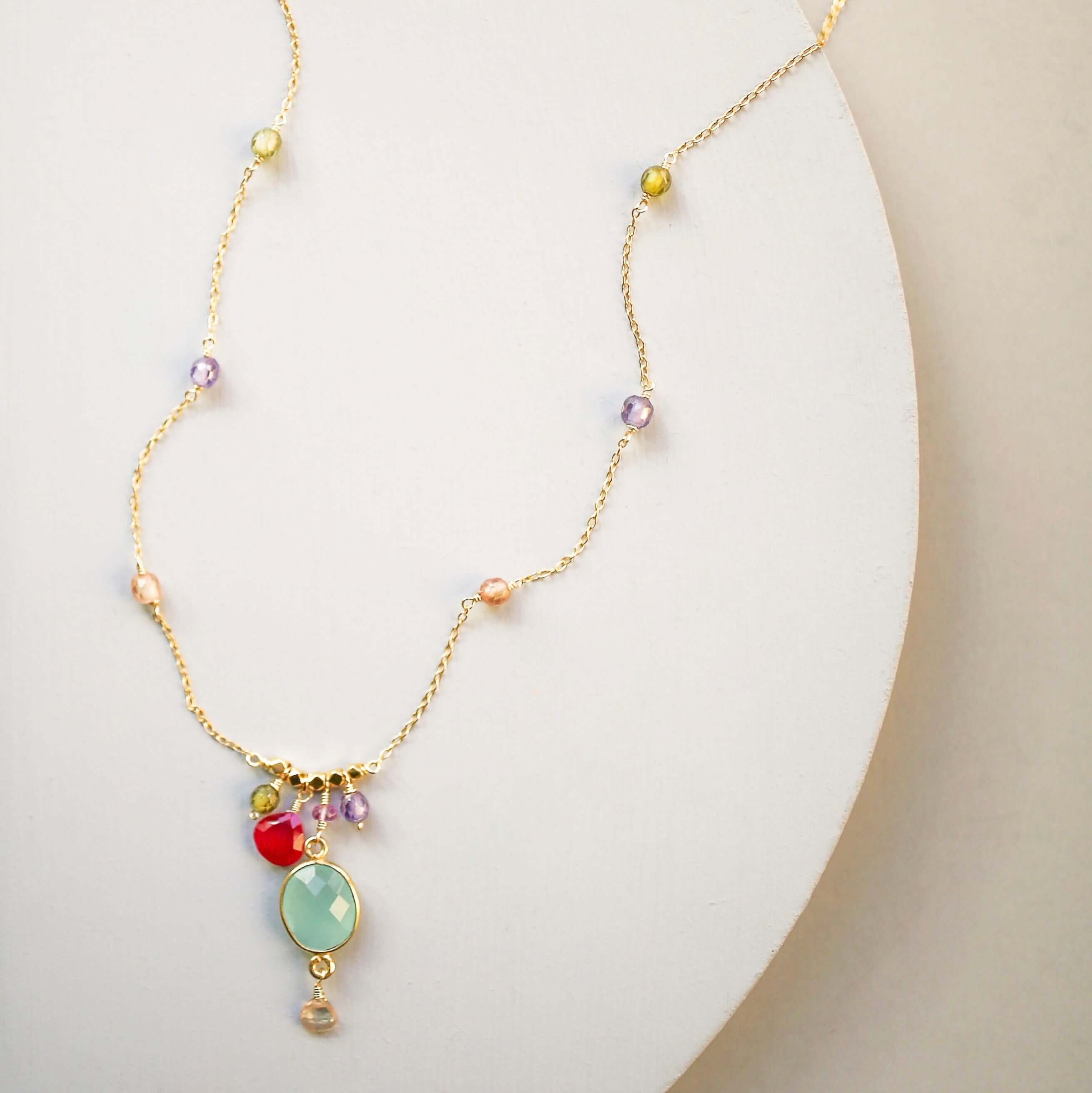 Aqua Chalcedony Rainbow Bezel Necklace