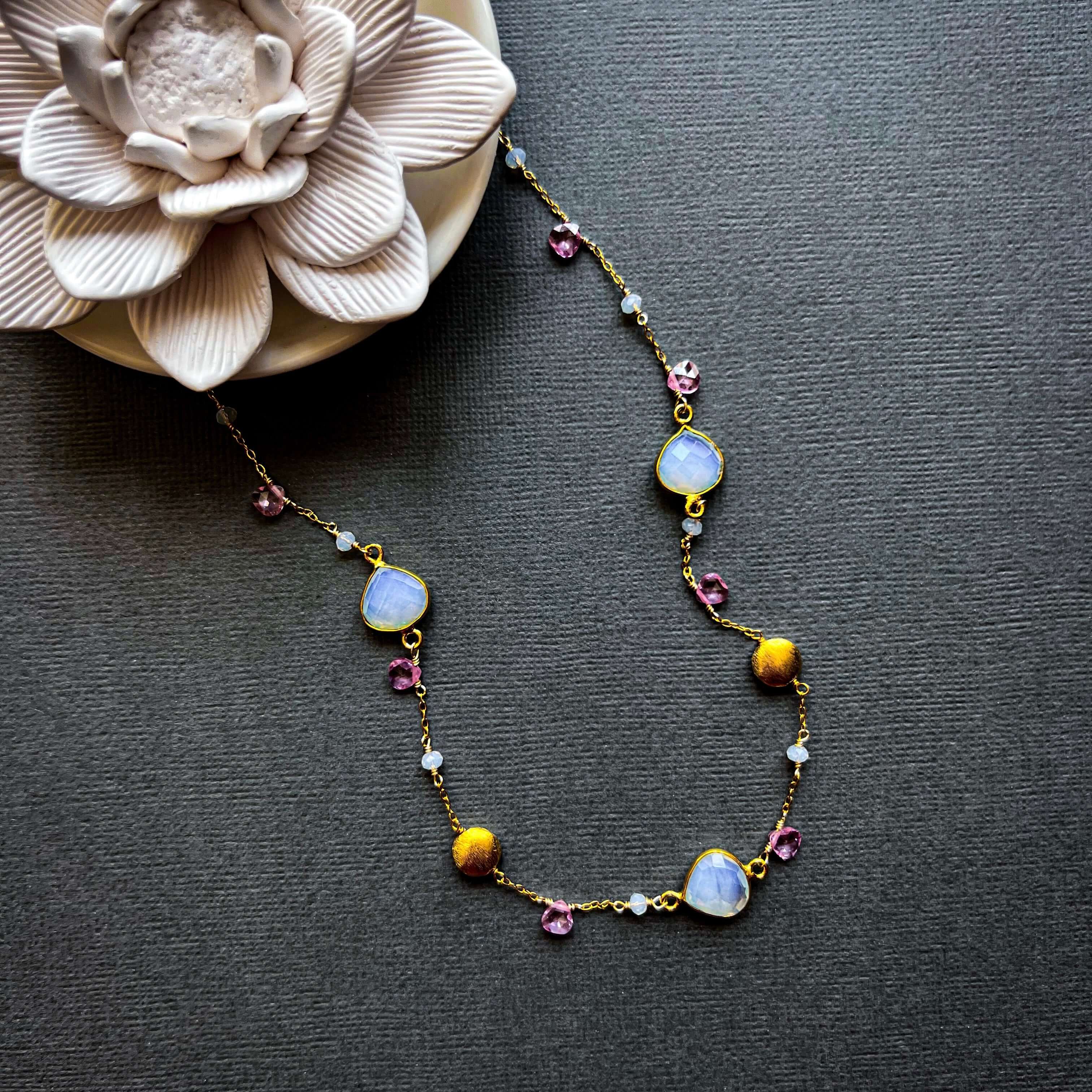 Opal Quartz Gold Bezel Chain