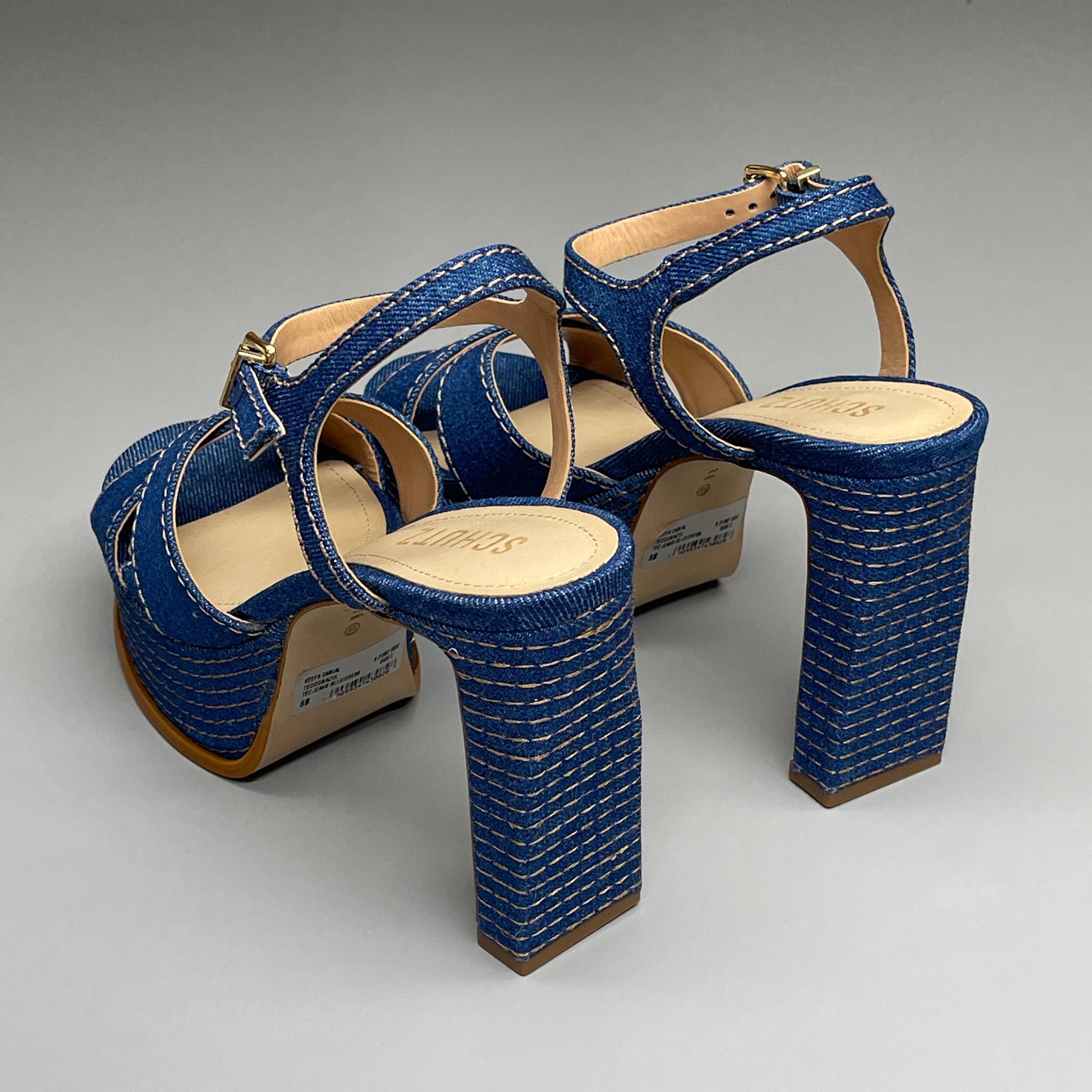 SCHUTZ Keefa Casual Denim Women's 4" Heeled Sandal Platform Blue Sz 8.5B (New)