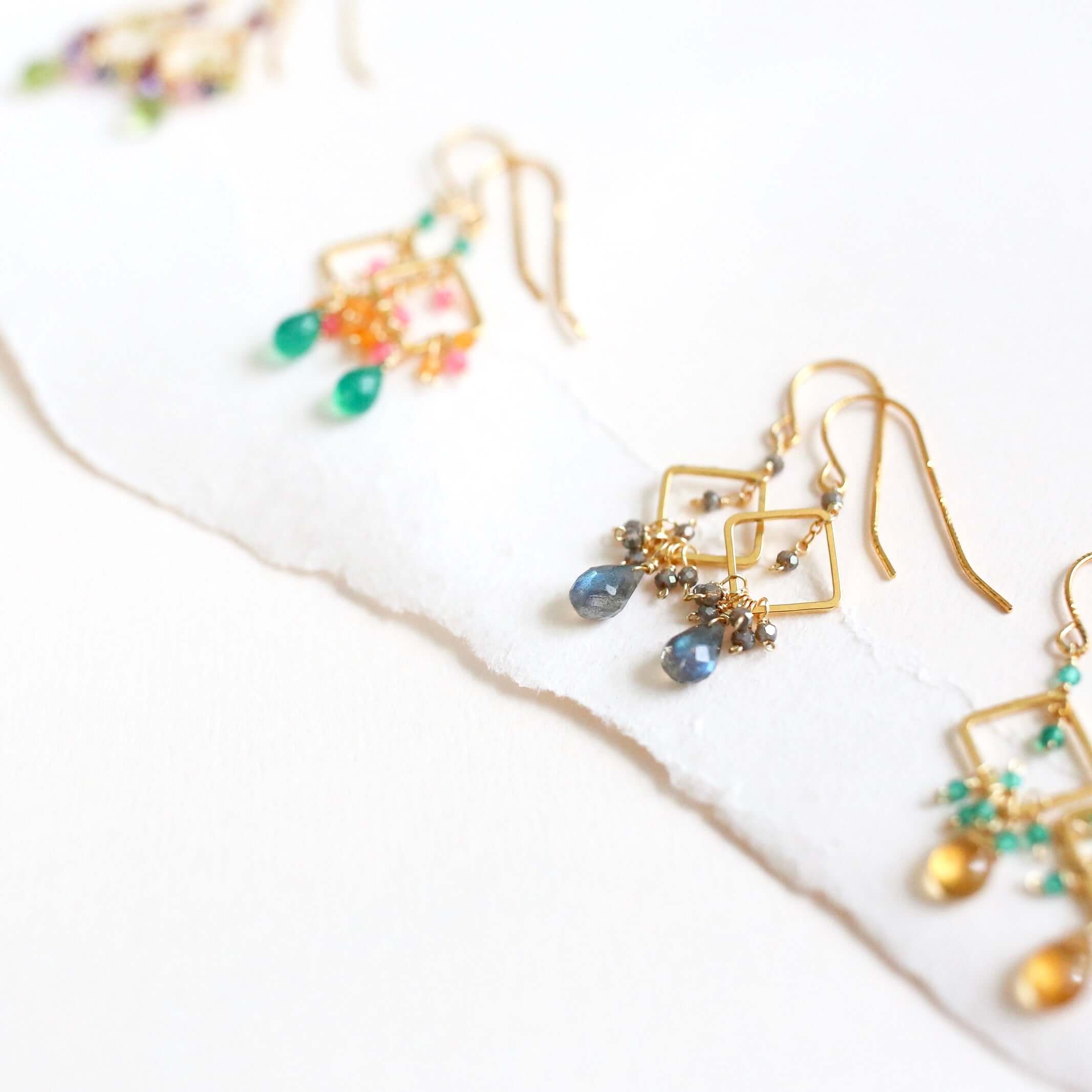 The Pixy Earring - Citrine & Green Onyx