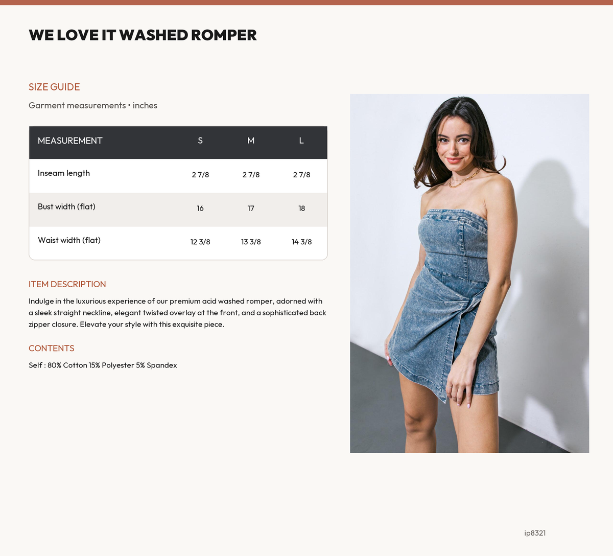 WE LOVE IT WASHED ROMPER size chart