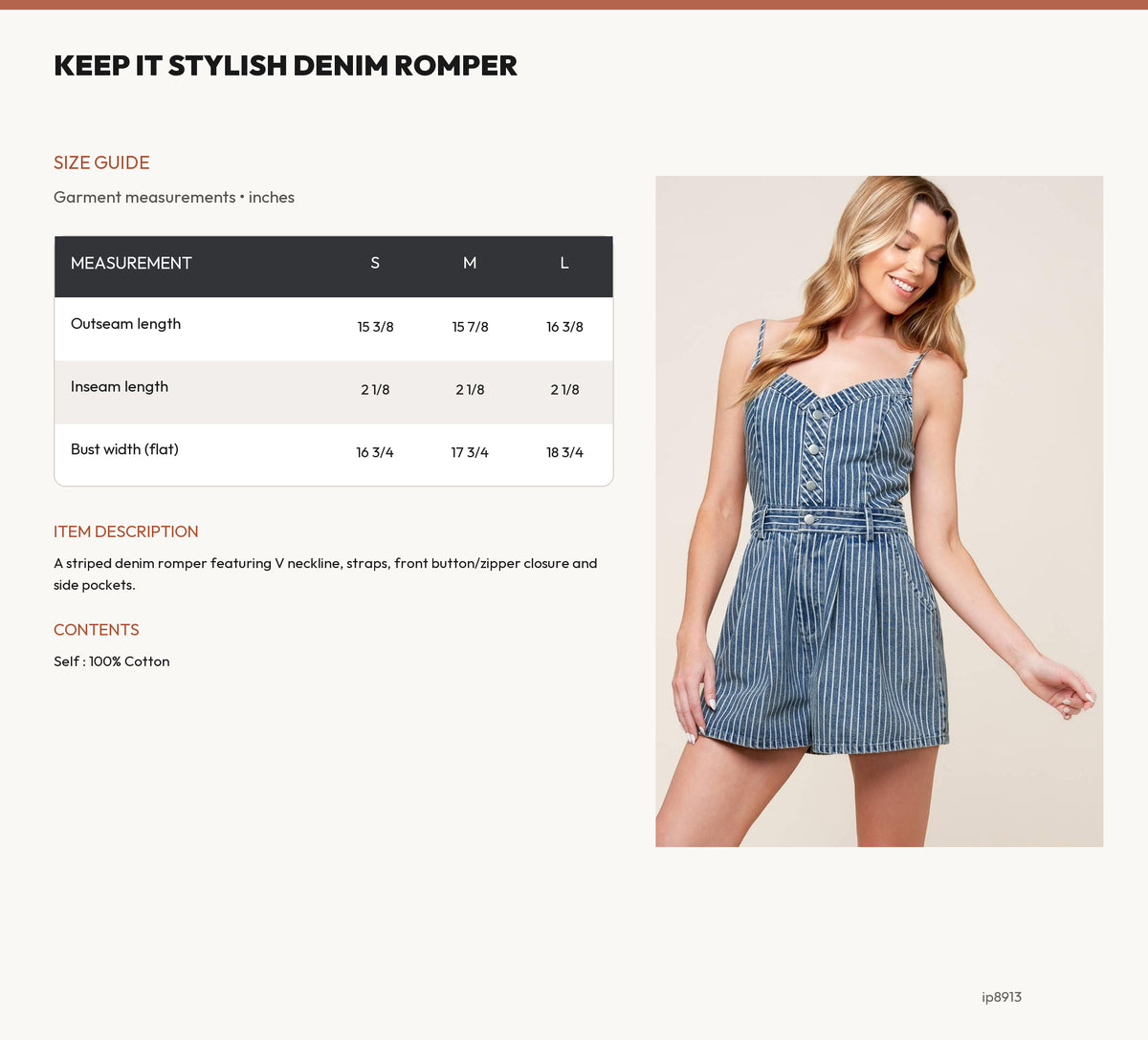 KEEP IT STYLISH DENIM ROMPER size chart