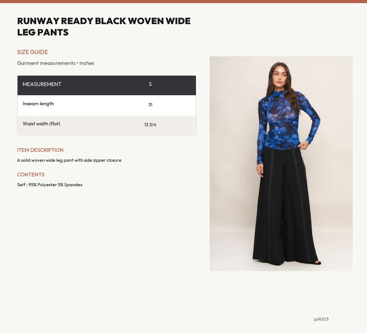 RUNWAY READY BLACK WOVEN WIDE LEG PANTS size chart