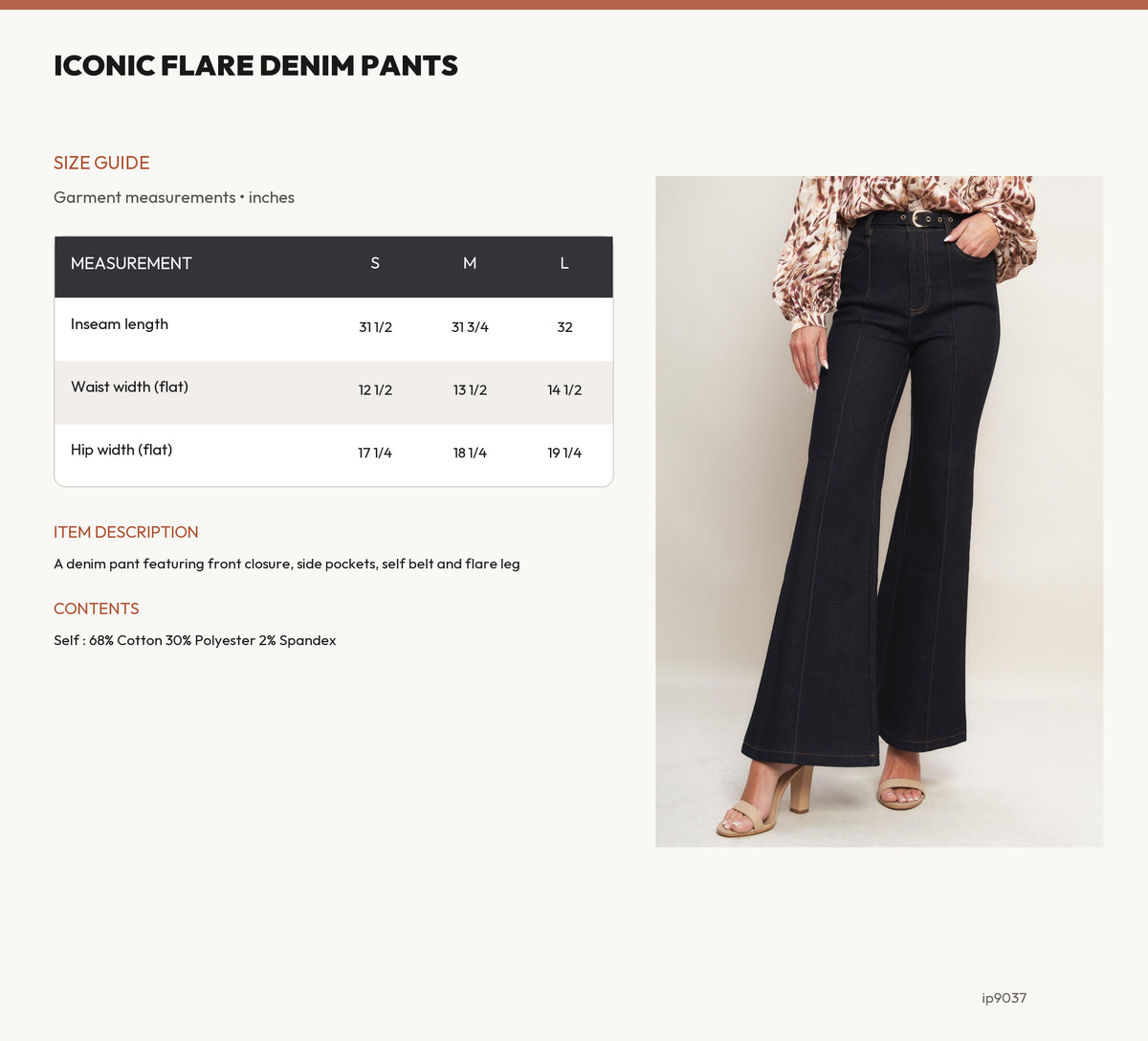 ICONIC FLARE DENIM PANTS size chart