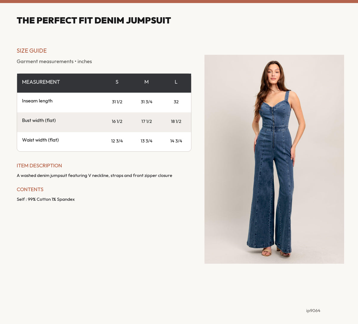 THE PERFECT FIT DENIM JUMPSUIT size chart