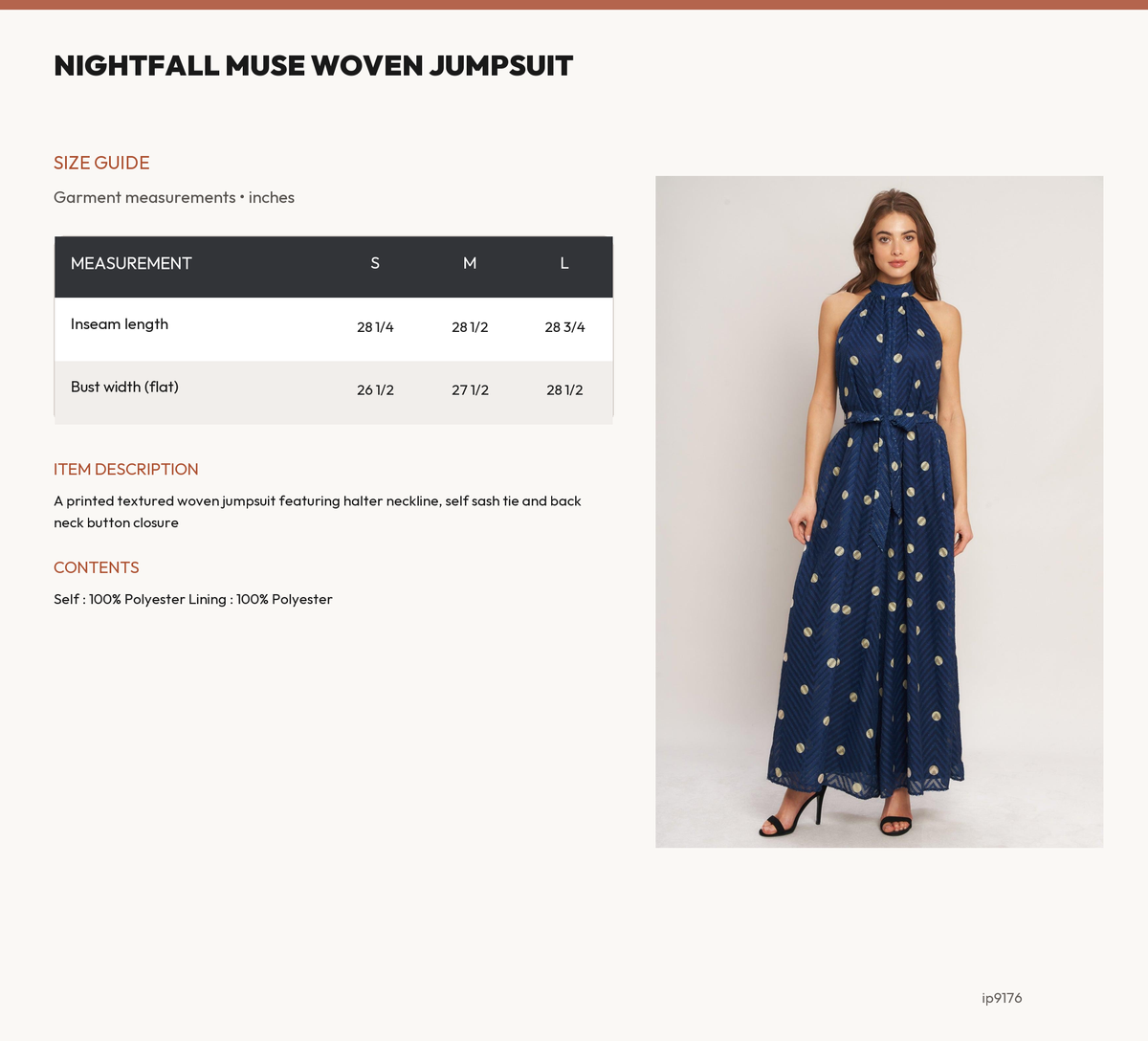 NIGHTFALL MUSE WOVEN JUMPSUIT size chart