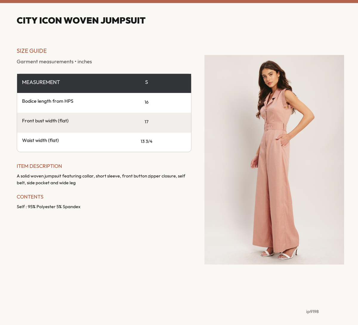 CITY ICON WOVEN JUMPSUIT size chart