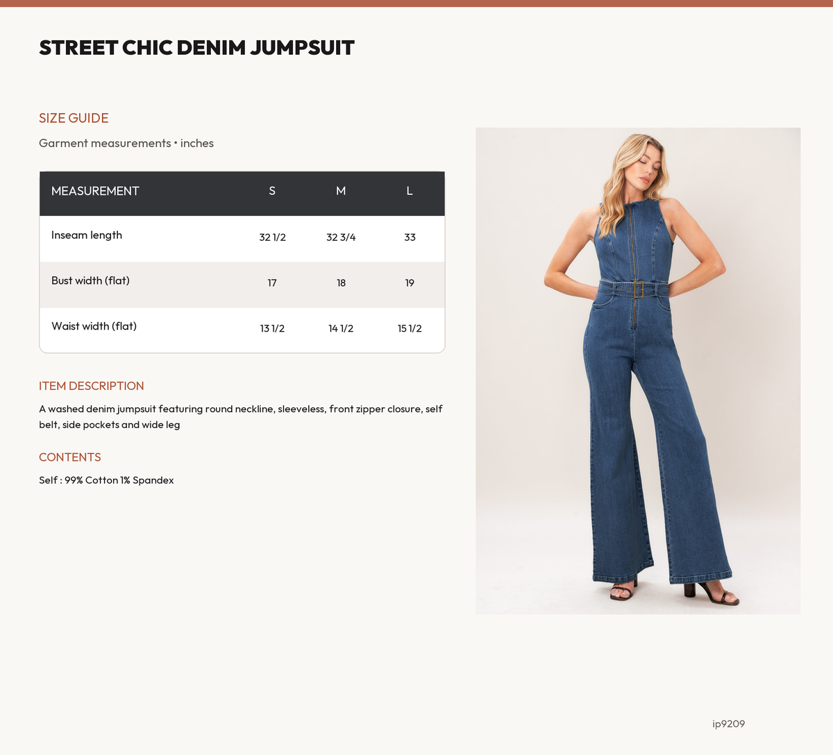 STREET CHIC DENIM JUMPSUIT size chart