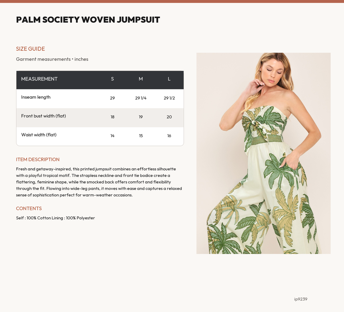 PALM SOCIETY WOVEN JUMPSUIT size chart