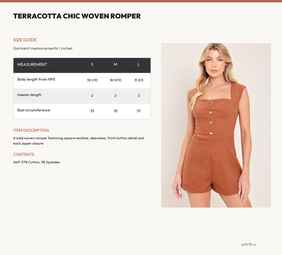 TERRACOTTA CHIC WOVEN ROMPER size chart