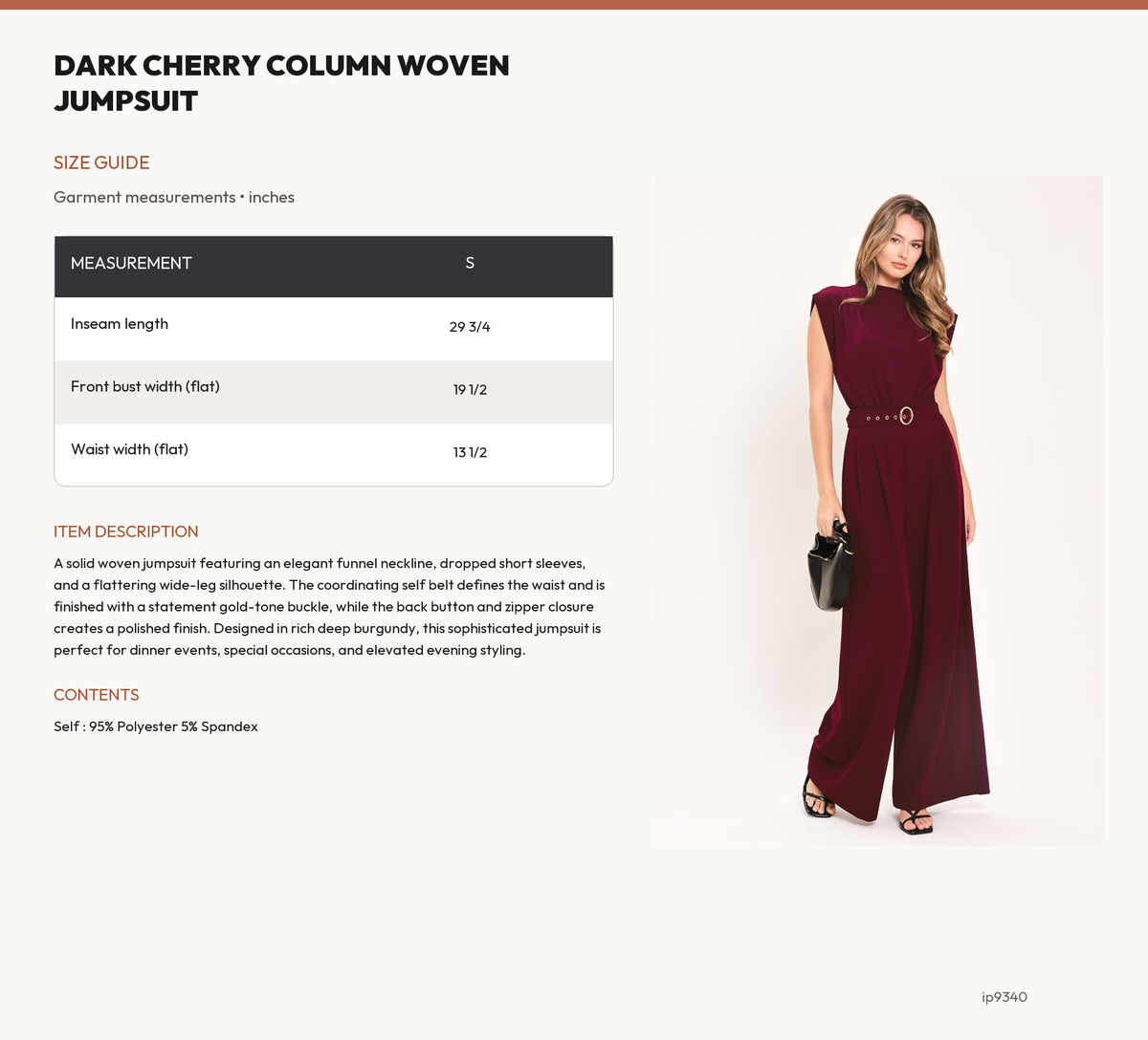 DARK CHERRY COLUMN WOVEN JUMPSUIT size chart