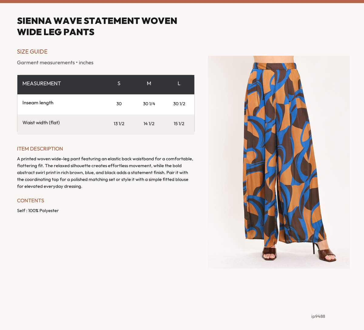 SIENNA WAVE STATEMENT WOVEN WIDE LEG PANTS size chart