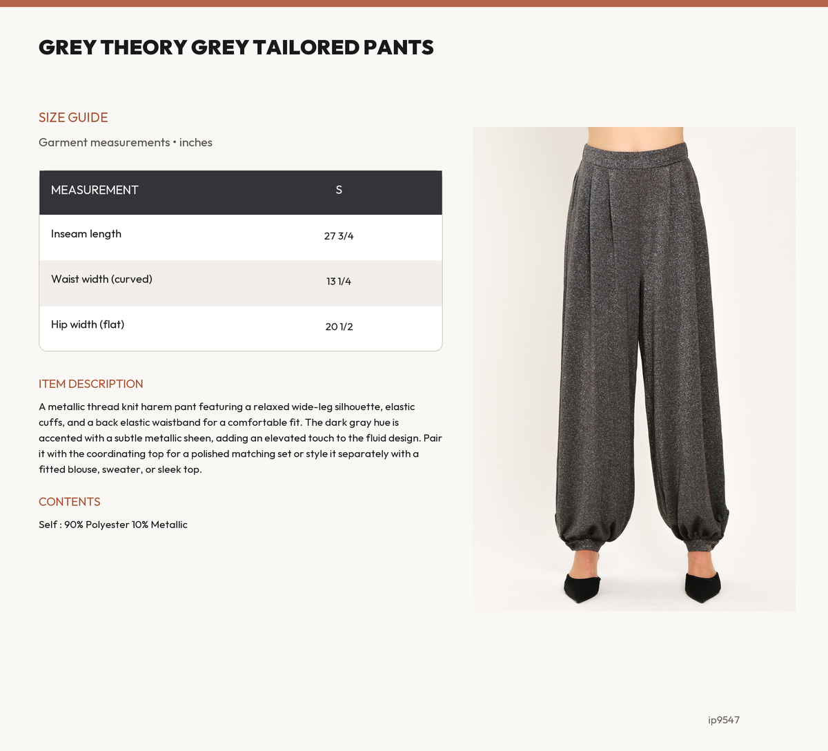 GREY THEORY GREY TAILORED PANTS size chart