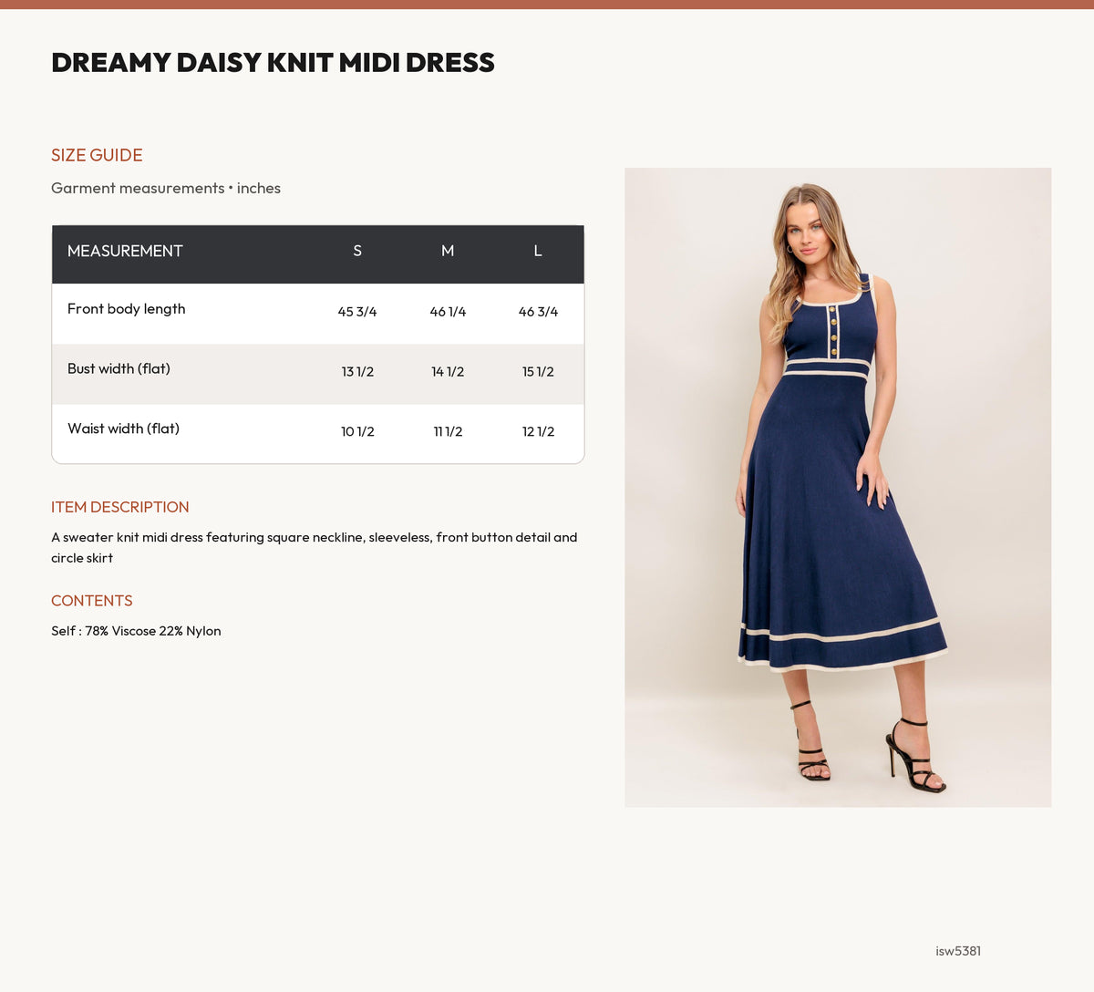 DREAMY DAISY KNIT MIDI DRESS size chart