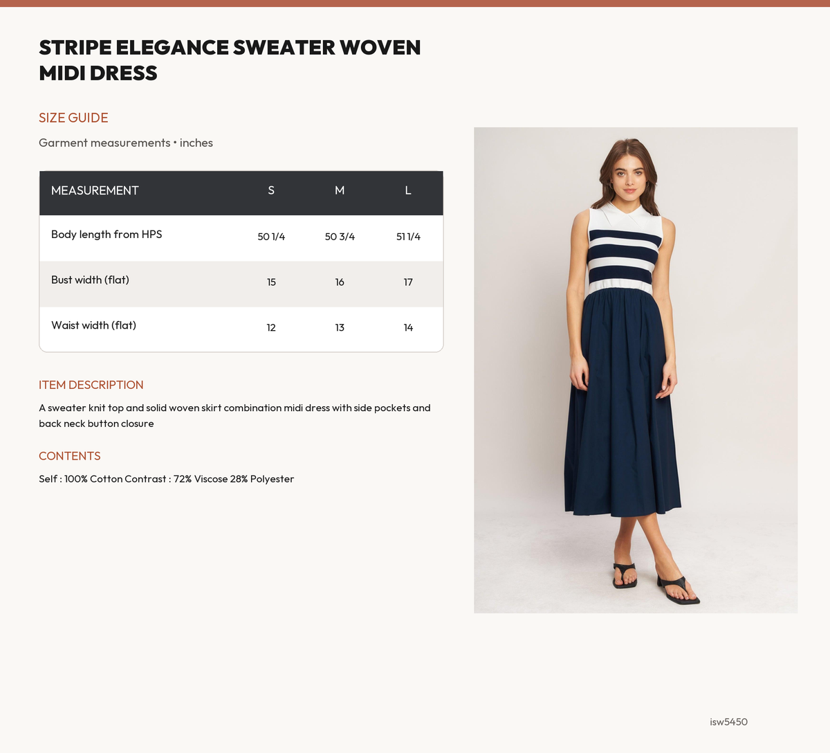 STRIPE ELEGANCE SWEATER WOVEN MIDI DRESS size chart