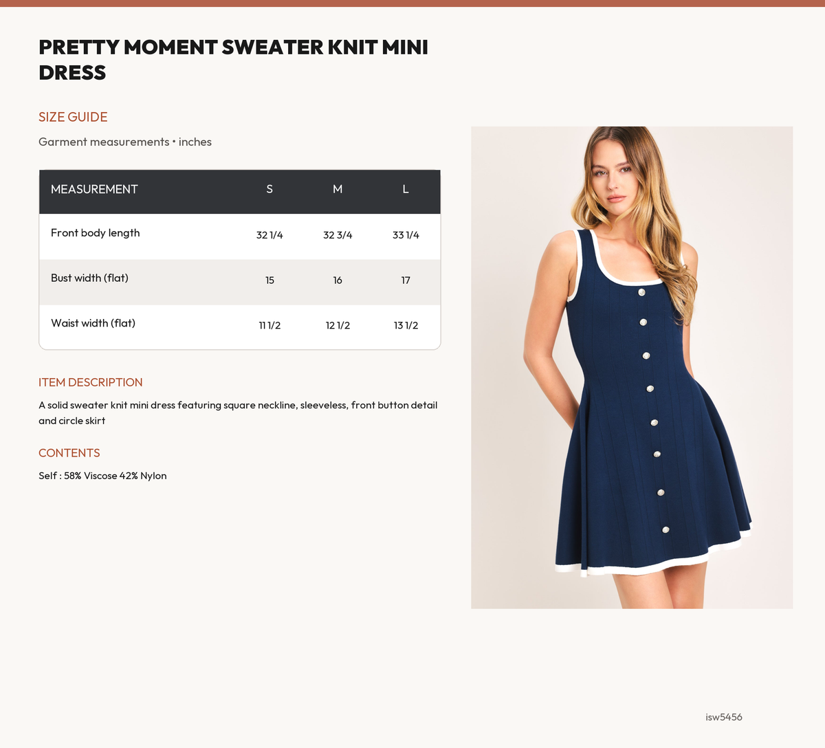 PRETTY MOMENT SWEATER KNIT MINI DRESS size chart