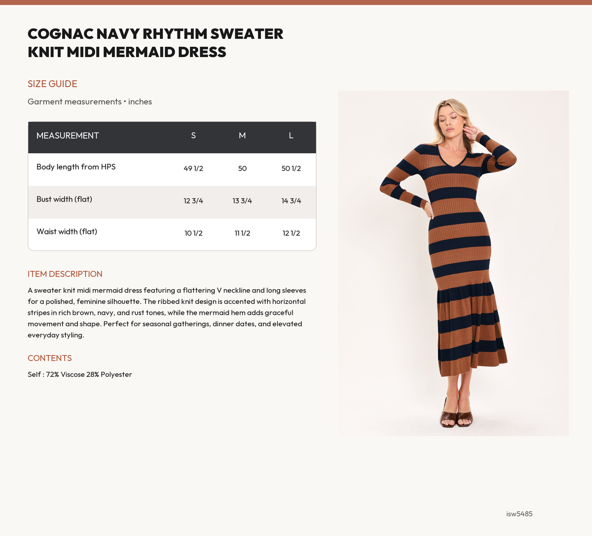 COGNAC NAVY RHYTHM SWEATER KNIT MIDI MERMAID DRESS size chart