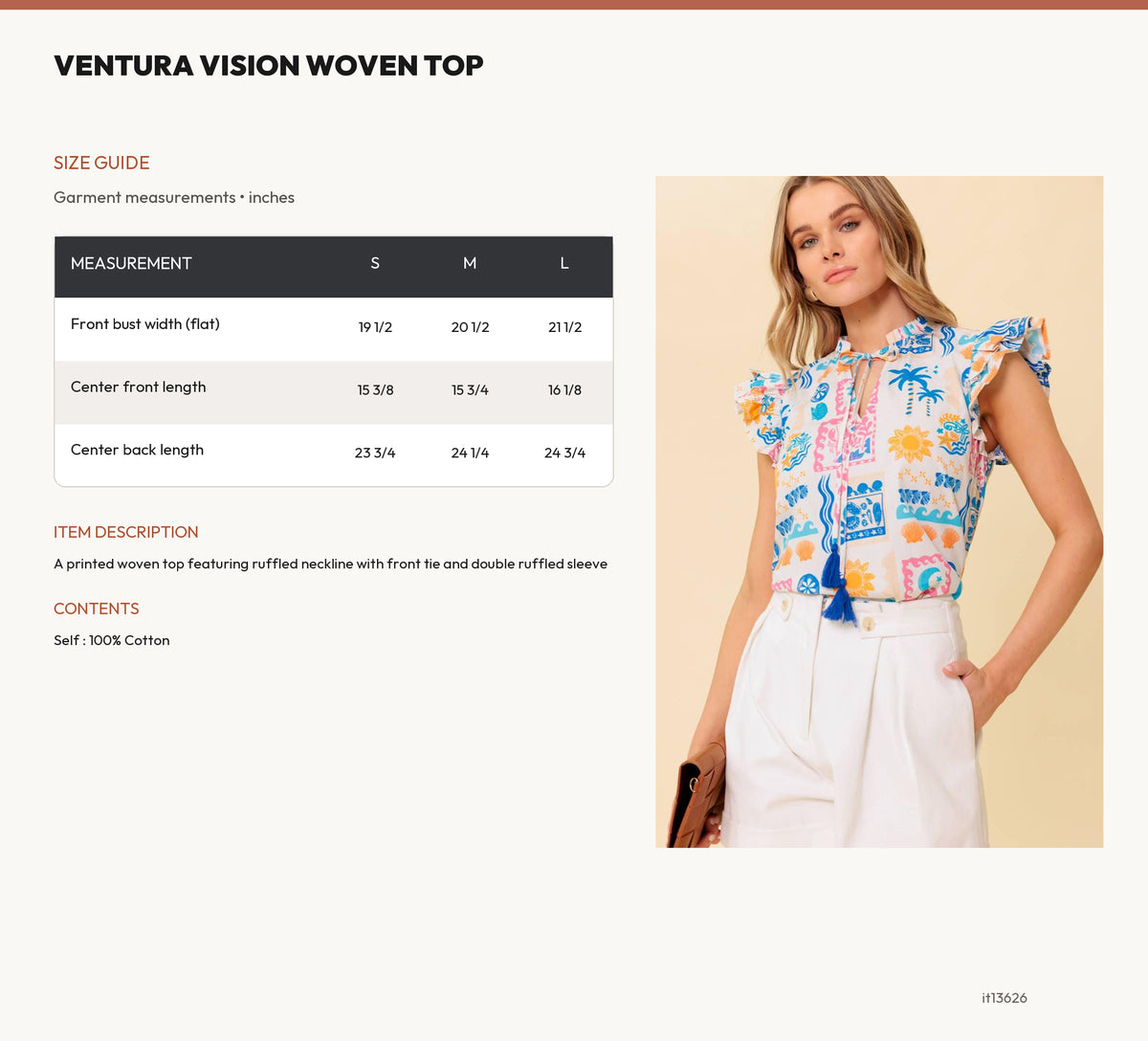 VENTURA VISION WOVEN TOP size chart