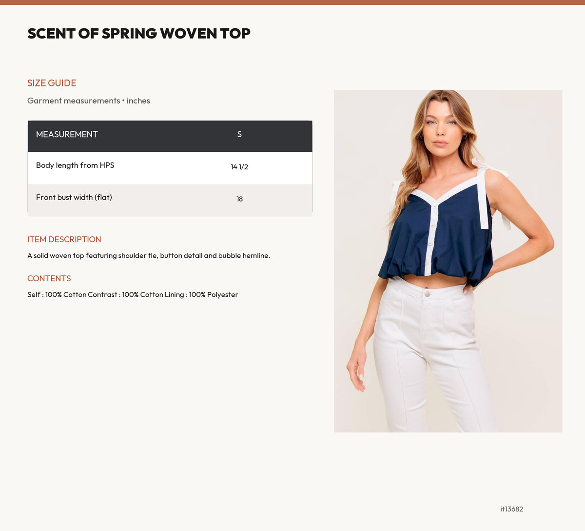 SCENT OF SPRING WOVEN TOP size chart
