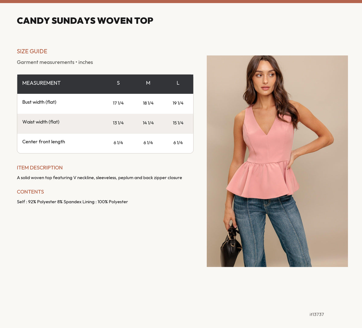 CANDY SUNDAYS  WOVEN TOP size chart