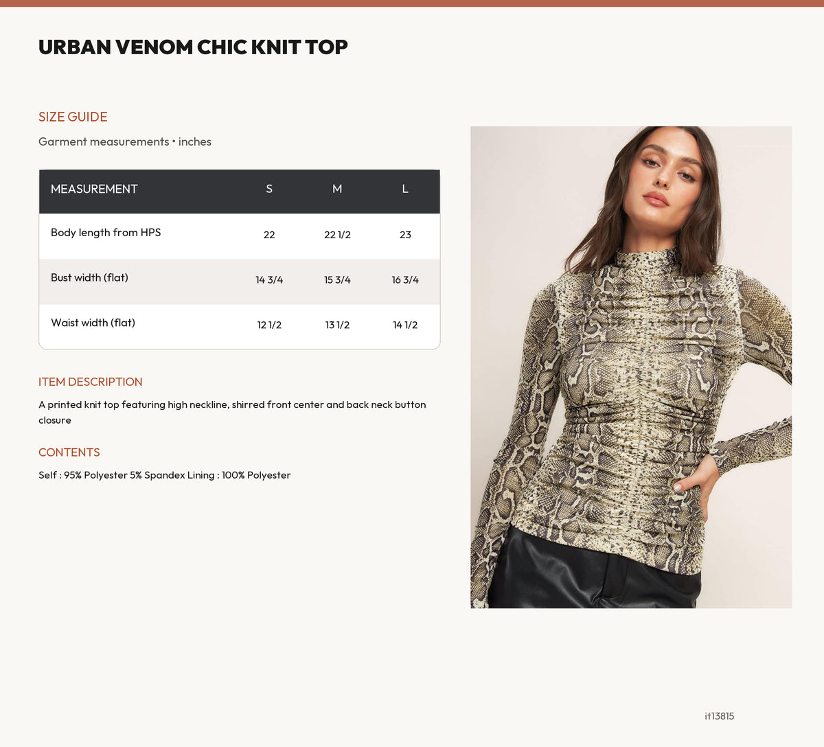 URBAN VENOM CHIC KNIT TOP size chart