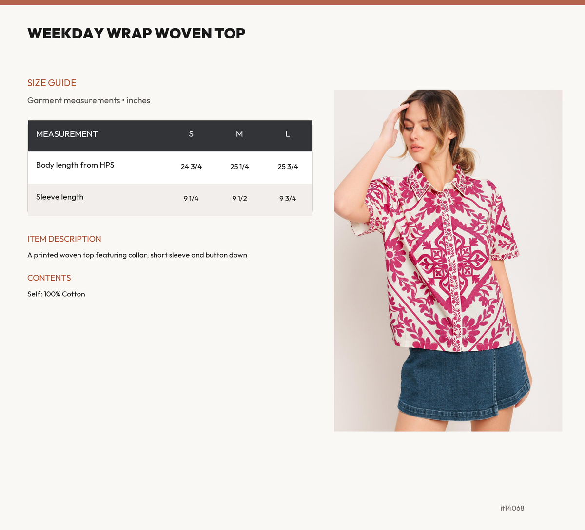 WEEKDAY WRAP WOVEN TOP size chart