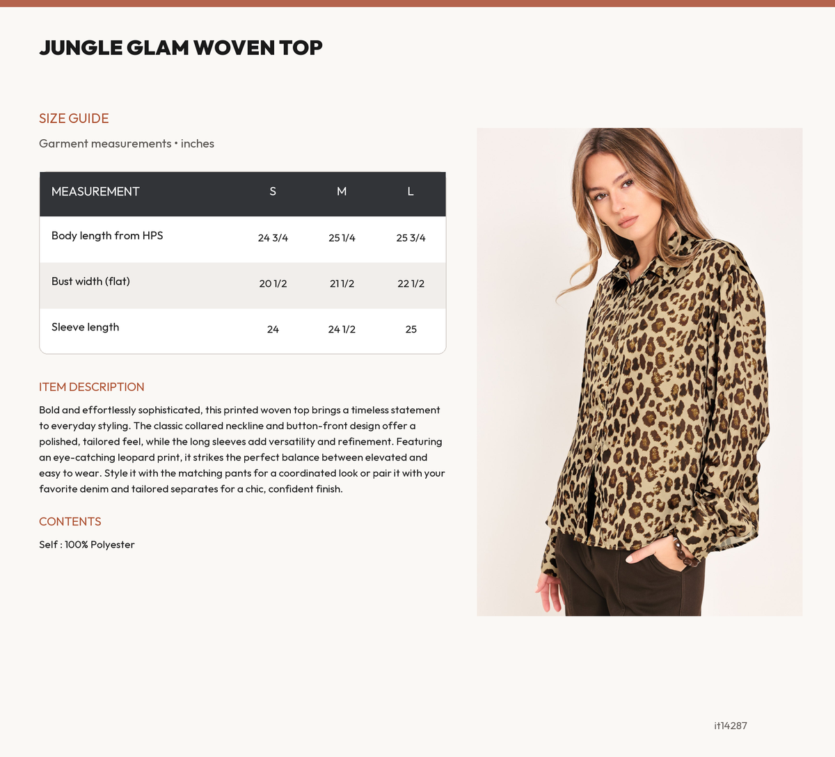 JUNGLE GLAM WOVEN TOP size chart