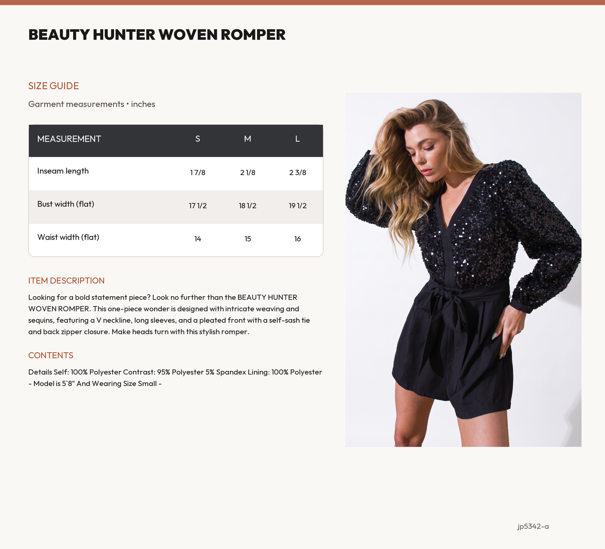 BEAUTY HUNTER WOVEN ROMPER size chart