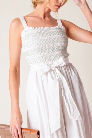 ROMINA BRODERIE WOVEN MIDI DRESS.