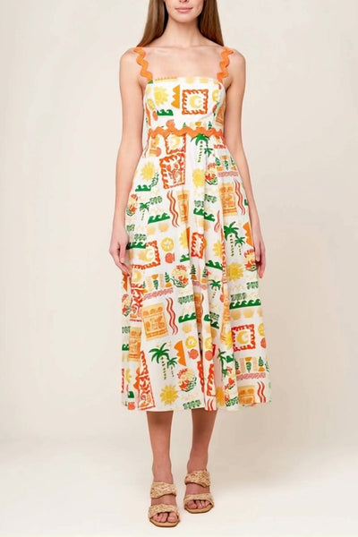 ROAMING AROUND WOVEN MIDI DRESS.