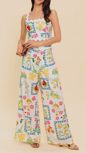 MARIGOLD IVORY WOVEN TOP AND PANT SET.
