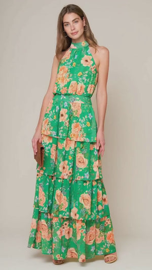 PORCELAIN BLOOM WOVEN MAXI DRESS.
