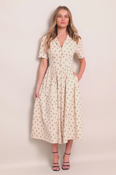 CANDY KISS BEIGE WOVEN MIDI DRESS.