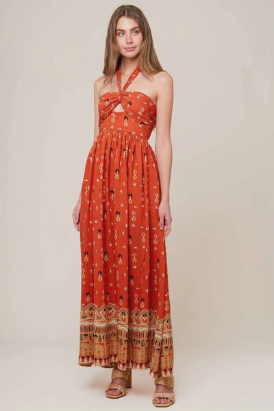 SIDEWALK CAFÉ TERRACOTTA WOVEN MAXI DRESS.