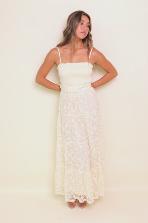 PARADISE AWAITS WOVEN LACE ANKLE DRESS.