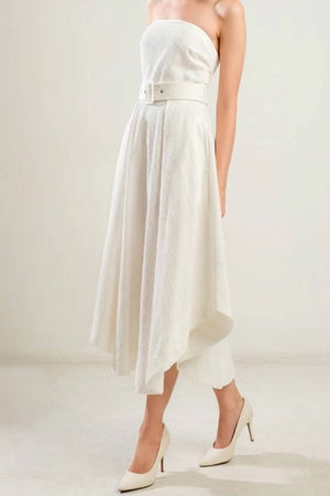 LIFE'S COMPASS WOVEN MIDI DRESS.