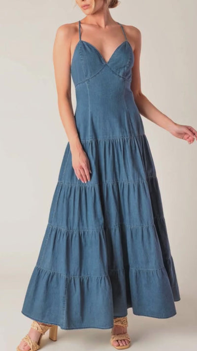 SUNDAY BEST CHAMBRAY MIDI DRESS.