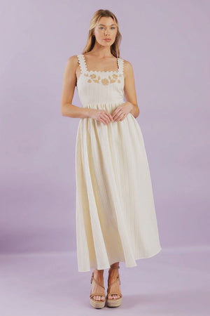 TOTAL CRUSH CREAM WOVEN MIDI DRESS.