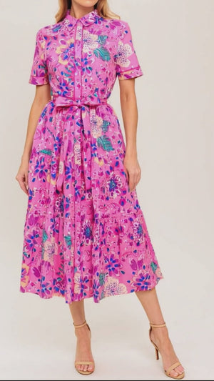 CELESTIAL SKIES WOVEN MIDI DRESS.