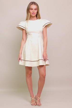 CREAM MILK TEA WOVEN MINI DRESS.